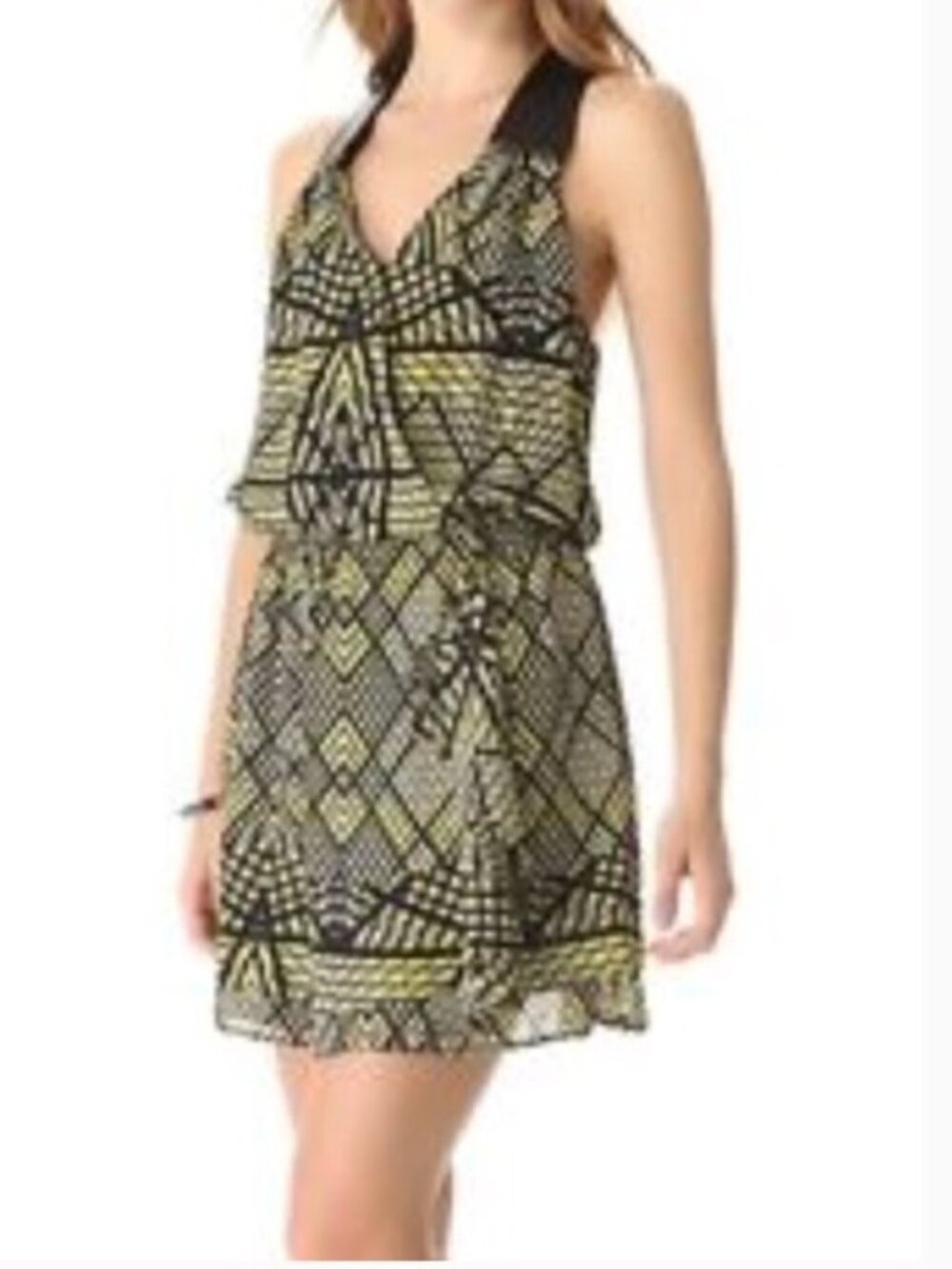PARKER KATE MATRIX PRINT SILK LEATHER FAUX WRAP DRESS